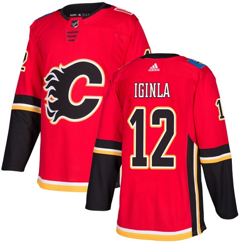 Men Adidas Calgary Flames 12 Jarome Iginla Red Home Authentic Stitched NHL Jersey